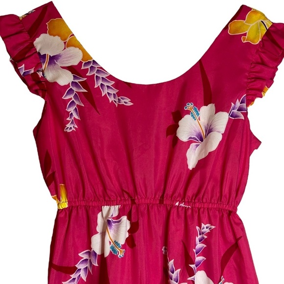 Vintage Hukilau Fashions Hawaiian Maxi Dress Pink Floral Tropical Luau Size 12 - Picture 2 of 10